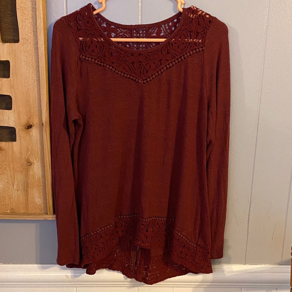 Tru Self Burgundy Lace Detail Blouse